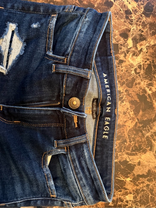 American Eagle Outfitters Denim - American Eagle Next Level Stretch Distressed Skinny Jeans Dark Wash Frayed He